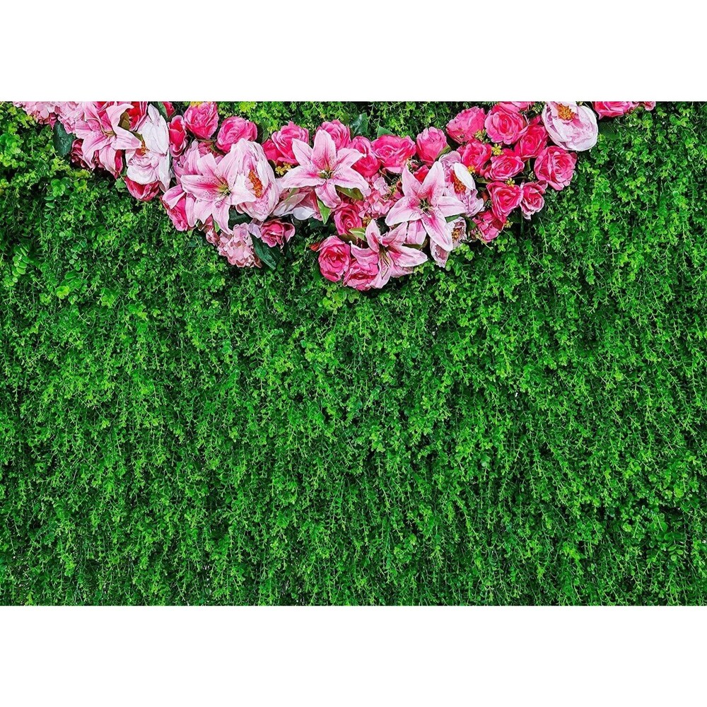 Greenery Backdrop 6.5 x 10ft w/Flowers Green Leaf Pink Flower Photo Backdrop